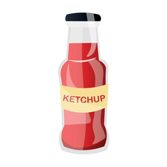 Bottle of tasty ketchup sauce on white background