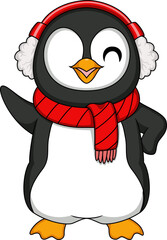 Cute penguin cartoon with earmuffs and scarf