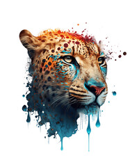Portrait of Cheetah head in color splash vibrant, beast animals cheetah