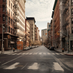 Fototapeta na wymiar Staring down an empty street, urban-Generative AI