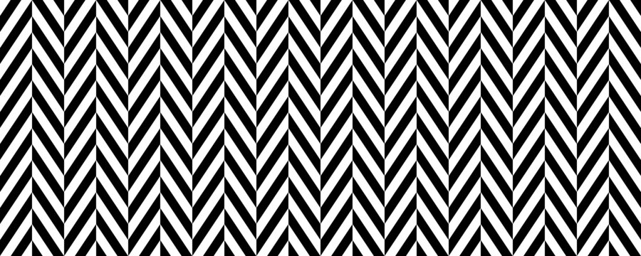 Herringbone seamless pattern. Black and white chevron background. Repeating zigzag texture with diagonal lines. Textile and fabric print design. Vector illustration and wallpaper