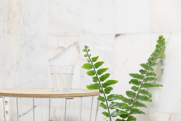 Top view tropical leaves on vibrant background. Summer flat lay composition.