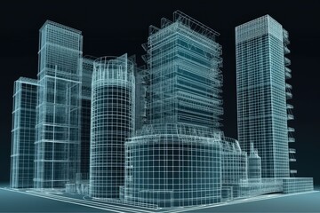 futuristic city skyline with towering skyscrapers and bustling streets. Generative AI