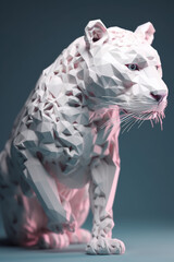White background, hyper sharp 3D leopard puma, paper origami, pastel colours