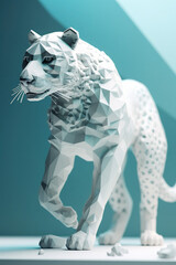 Fototapeta na wymiar White background, hyper sharp 3D leopard puma, paper origami, pastel colours