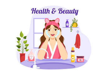 Beauty and Health Illustration with Natural Cosmetics and Eco Products for Problematic Skin or Treatment Face in Women Cartoon Hand Drawn Templates