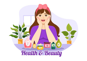 Beauty and Health Illustration with Natural Cosmetics and Eco Products for Problematic Skin or Treatment Face in Women Cartoon Hand Drawn Templates