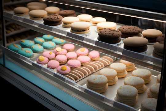 Bakery Display Case, With A Variety Of Cookies Arranged In Neat Rows - AI Technology