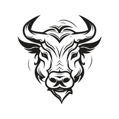 bull head, vector concept digital art, hand drawn illustration