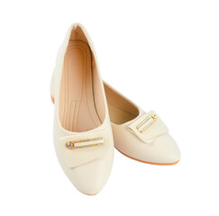 The Brown color Low-heeled shoes for women isolated on white background, Save clipping path.