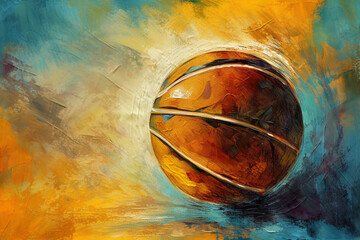 Blue and Yellow Gold Oil Painting Brush Strokes Texture Grunge Graffiti Splatter Basketball Background Room for Copy Generative AI