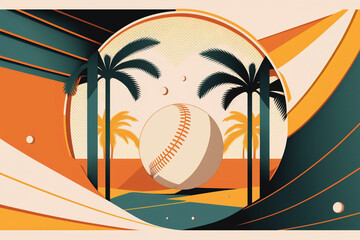 Baseball Palm Trees Florida Spring Training Generative AI
