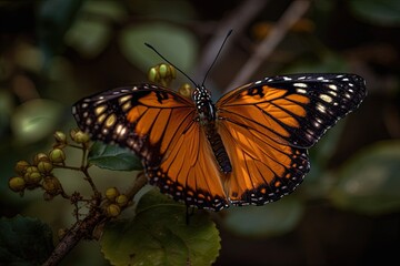 Fototapeta premium colorful butterfly perched on a green plant. Generative AI