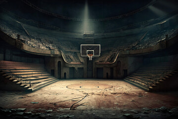 Basketball Court Dilapidated Disrepair Broken Fallen Crumbling Generative AI