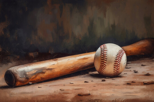 Baseball Oil Painting Bat Generative AI