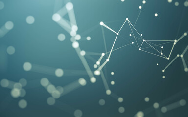Abstract background. Molecules technology with polygonal shapes, connecting dots and lines. Connection structure. Big data visualization.