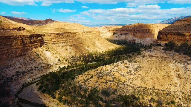 The Ghoufi canyon with the Abio river surrounded by palm trees. Biskra Algeria