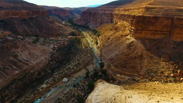 The Ghoufi canyon in the Aur&egrave;s in Algeria. The long canyon was carved out by the Abiod River.