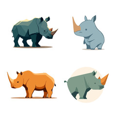 Set of cartoon drawings of rhinos. For your logo or sticker design