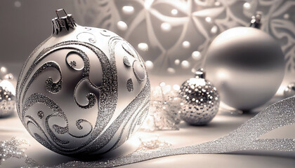 Silver Sparkle Christmas ball Wallpaper for Christmas with Generative AI Technology