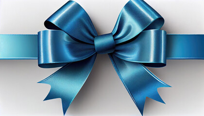 Blue bow on a white background - christmas ribbon presents design with Generative AI Technology
