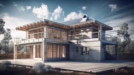 building project plan blueprint of a modern house Generative AI