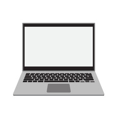 Realistic perspective front laptop with keyboard isolated incline 90 degree. Computer notebook with empty screen template. Front view of mobile computer with keypad backdrop. Digital equipment cutout.