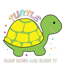 Cute turtles with movements slowly and enjoy it. Print Poster T-shirt. Colorful flat design vector illustrations.