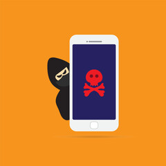 Virus notification on smartphone screen. Alert message, spam attack or phone malware notifications. Smartphones viruses or fraud message, insecure scam alerts email. Internet error vector concept. - obrazy, fototapety, plakaty