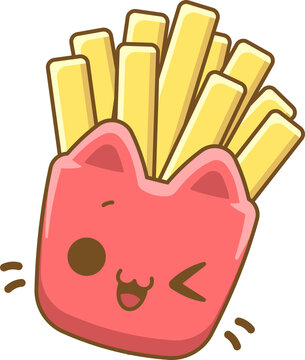 Papas fritas, ilustracion de papas frita kawaii, vector papas fritas, papas fritas en forma de gato, sin fondo