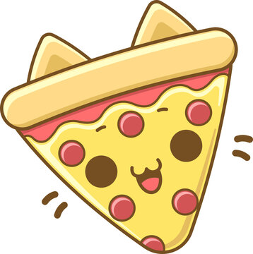 Pizza vector, ilistracion de pizza kawaii, pizza bonita, comida r&aacute;pida, sin fondo, pizza en forma de gato, sin fondo