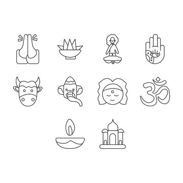 hinduism icon set symbol, outline