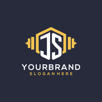 Initial JS logo design for fitness center with creative dumbbell geometric style