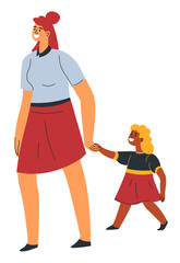 Woman holding girl by hand and walking vector