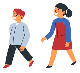 Fototapeta premium Boy and girl smiling and walking, happy children