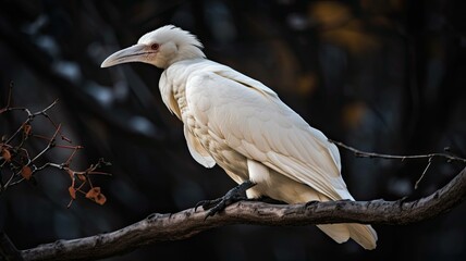 Illustration of an albino crow on a branch. Generative AI. - obrazy, fototapety, plakaty