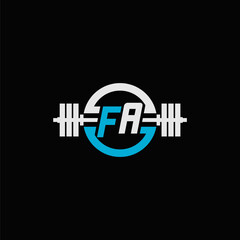 Initial letter FA logo for gym or fitness with dumbbell icon and circle line