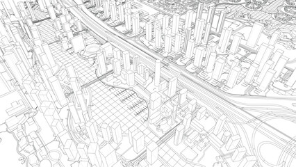 Fototapeta na wymiar Outline city concept vector. Wire-frame style