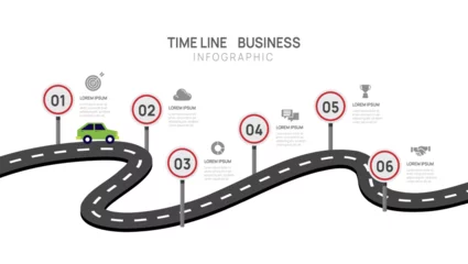 Foto op Plexiglas Infographic road template for business. 6 Steps Modern Timeline diagram with route success milestone concept, presentation vector infographic. © Feelplus Creator