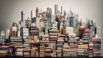 An image of a bookshelf in a library, with each book's cover replaced by a scene from the story inside - Generative AI