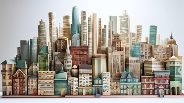 An image of a cityscape made of different book covers, representing the idea of books and stories shaping our understanding of the world around us. Generative AI