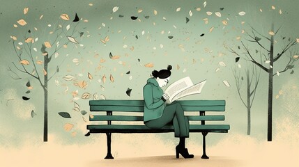 An image of a person sitting on a book bench, with different quotes and passages forming the shape of the bench and the surrounding scenery. - Generative AI