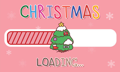 Fototapeta na wymiar Cute Christmas is loading, Christmas tree loading bar background.