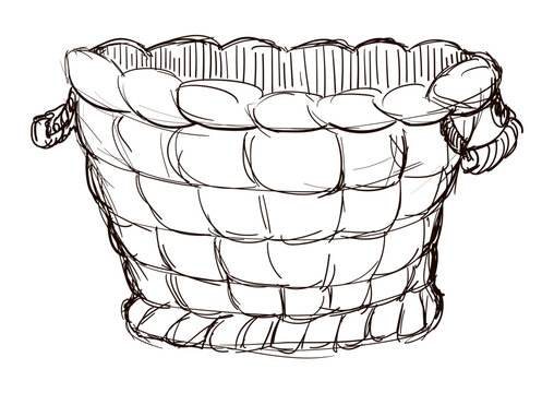 Basket with handles in hand drawn style over white background, Vector illustration