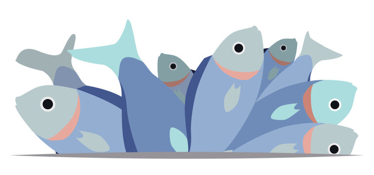 Group of fish in flat design on dividing line, Vector illustration
