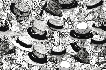 multiple hats in black and white. Generative AI