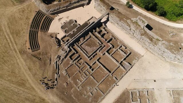 Aerial View Tourists visiting Ancient Roman City ruins of Conimbriga, Portugal