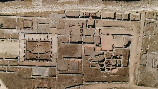 Tourists visiting Ancient Roman ruins of Conimbriga Aerial view