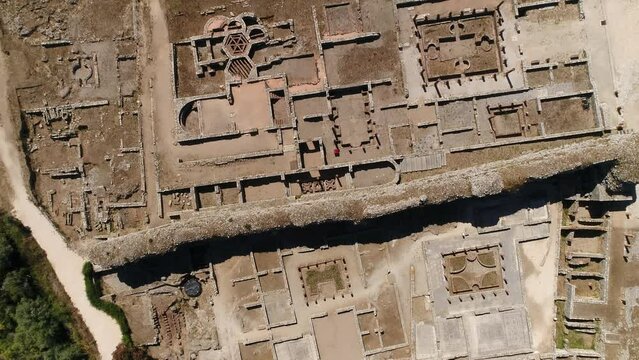 Tourists visiting Ancient Roman ruins of Conimbriga, Portugal Top View