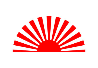 Red sun with sunlight rays sunrise or sunset japanese style icon on white background flat vector design